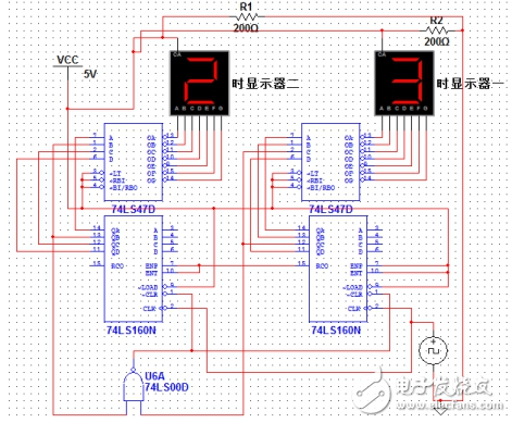 74ls160数字钟仿真威廉希尔官方网站
（振荡器\74LS47D\计数器\74LS48）