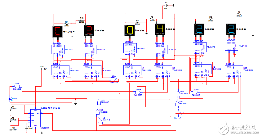 74ls160数字钟仿真威廉希尔官方网站
（振荡器\74LS47D\计数器\74LS48）