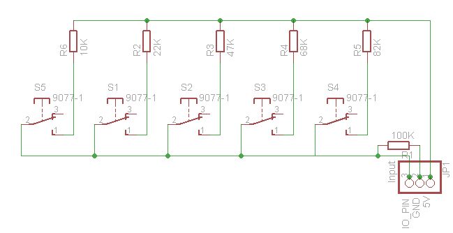 如何通过1个Arduino引脚访问5个按钮