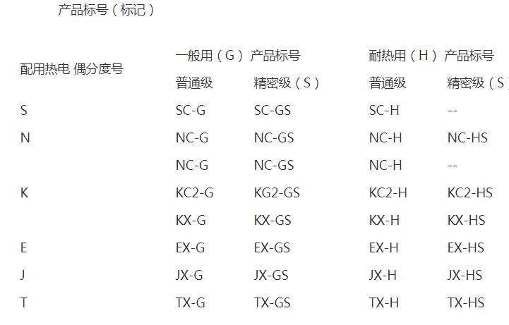 k型热电偶补偿导线颜色区分