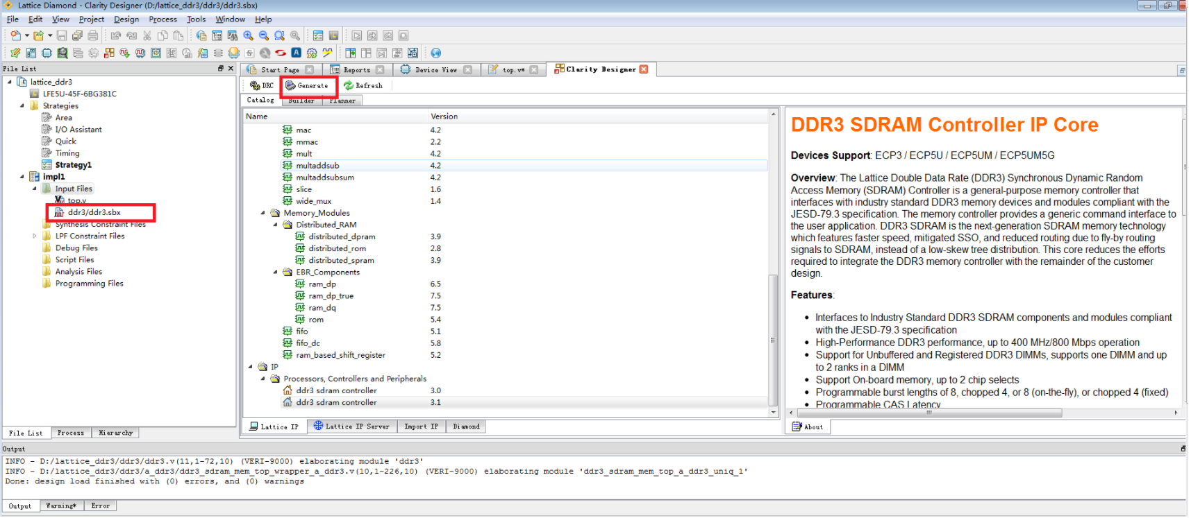 lattice DDR3 IP核的生成及调用过程