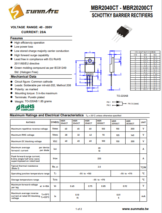 MBR2060CT<b class='flag-5'>二极管</b><b class='flag-5'>大功率</b>性能卓越电压稳定适用于多种威廉希尔官方网站
