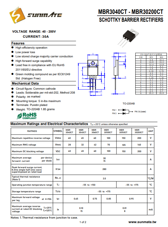 MBRF30200<b class='flag-5'>CT</b><b class='flag-5'>肖特基</b><b class='flag-5'>二极管</b>30A电流<b class='flag-5'>规格</b><b class='flag-5'>参数</b>详情<b class='flag-5'>介绍</b>