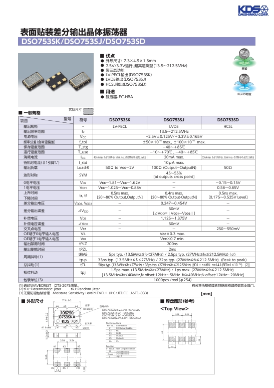 表面贴装<b class='flag-5'>差</b>分输出晶体振荡器（<b class='flag-5'>DSO</b>753SK/<b class='flag-5'>DSO</b>753SJ/<b class='flag-5'>DSO</b>753SD）：高性能频率源的卓越之选