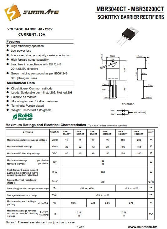 <b class='flag-5'>MBR3045CT</b><b class='flag-5'>二极管</b>大功率性能卓越电压稳定<b class='flag-5'>参数</b><b class='flag-5'>详情</b>