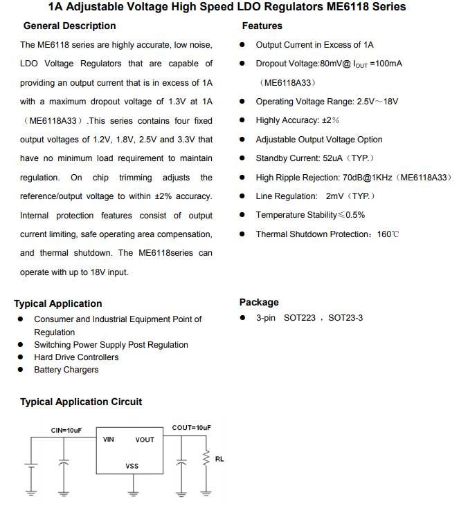 <b class='flag-5'>线性</b><b class='flag-5'>稳压器</b>及<b class='flag-5'>LDO</b> <b class='flag-5'>ME6118A</b>33M3G<b class='flag-5'>特性</b><b class='flag-5'>参数</b>与<b class='flag-5'>封装</b><b class='flag-5'>规格</b><b class='flag-5'>图解</b>