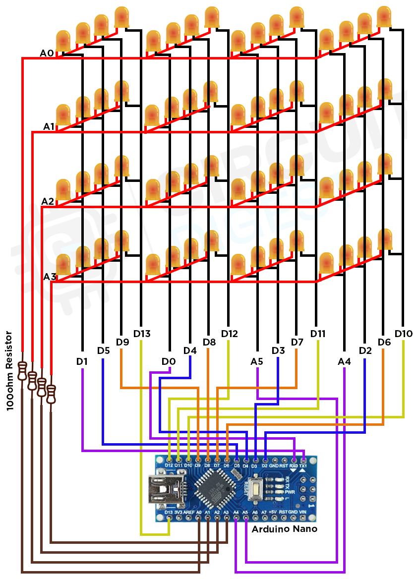 使用<b class='flag-5'>Arduino</b> Nano<b class='flag-5'>制作</b>一个4×4×4 LED立方体