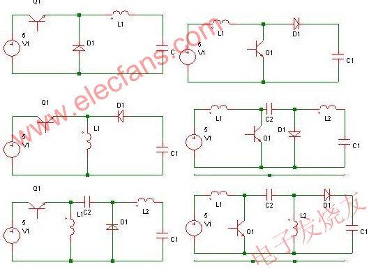 依次为buck,boost,buck-boost,cuk,zeta,sepic变换器 www.elecfans.com