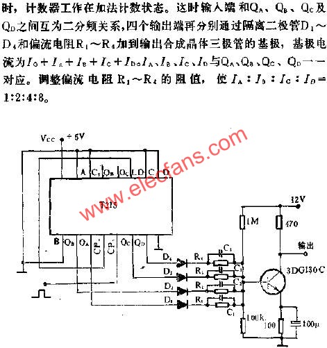 T215组成的阶梯波发生器线路图  www.elecfans.com